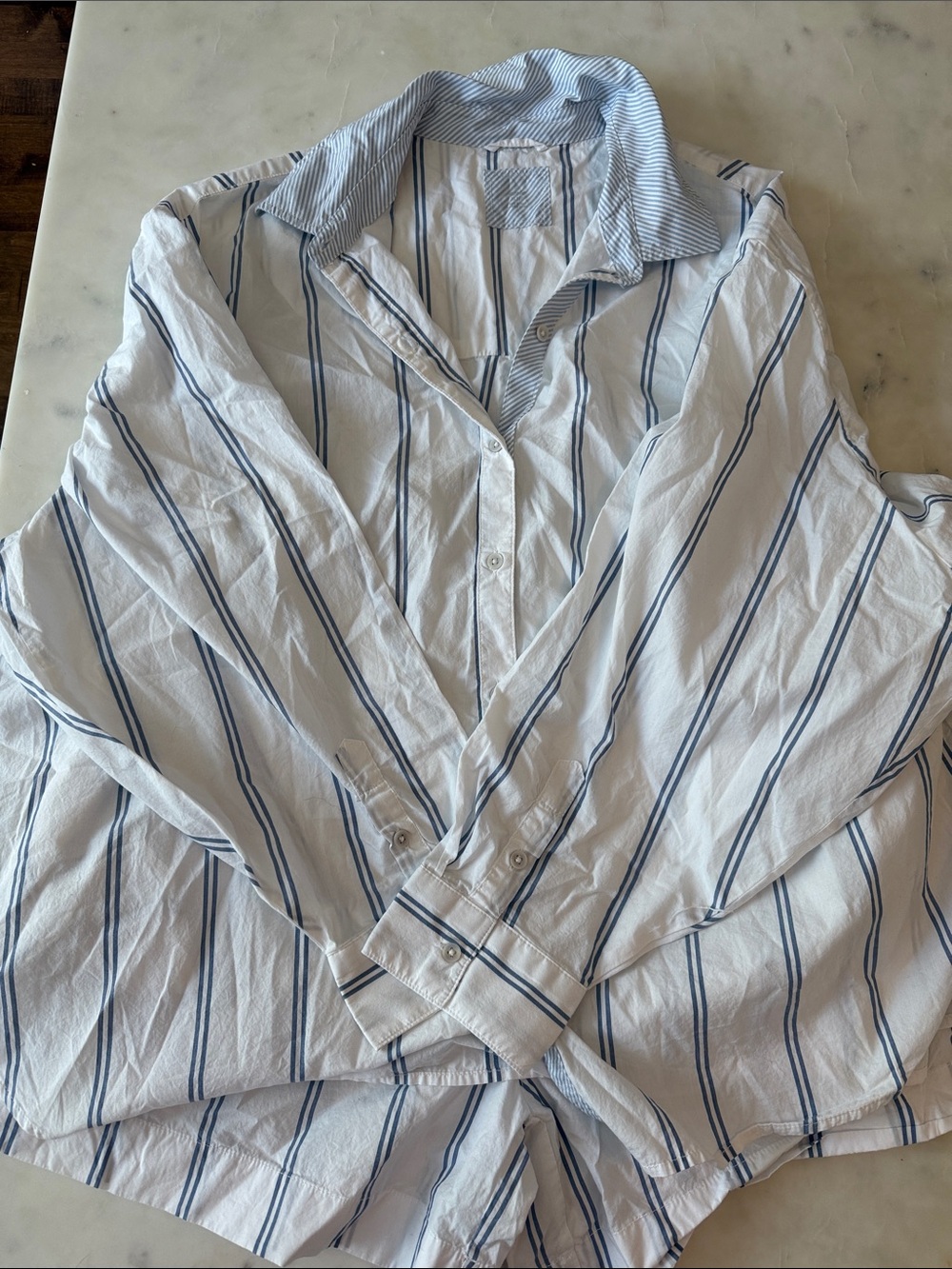 aerie White Button-Down Shirt and shorts set with Blue Stripes